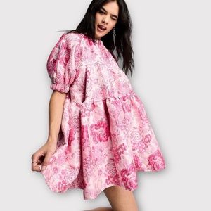 Sister Jane Plus Rose Floral Jacquard Mini Dress Pink NWT